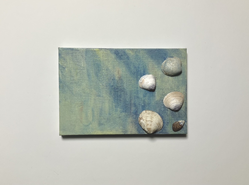 「貝殻と流れ　波打ち際」　アクリル　原画キャンバス