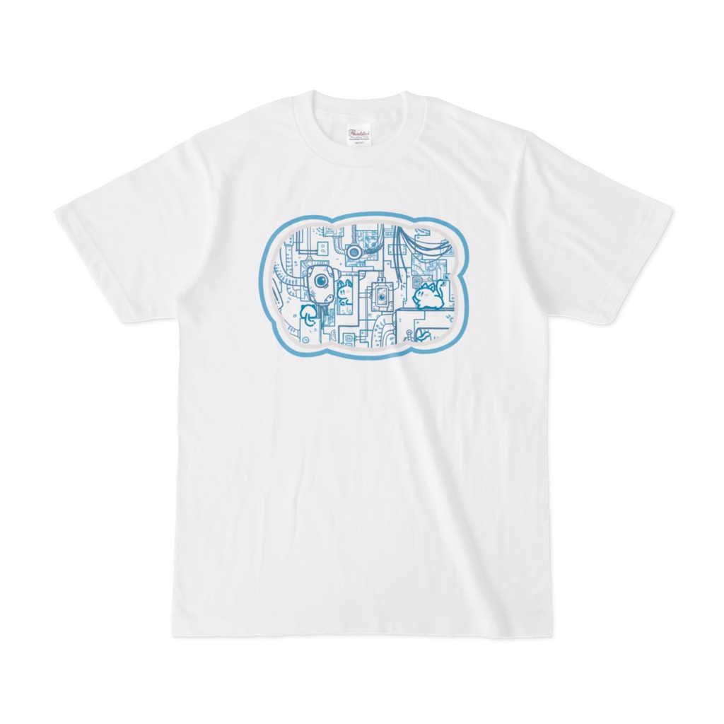 機器に囲まれている白ねこTシャツ