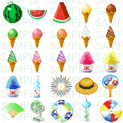 夏のドット絵アイコン 25種セット