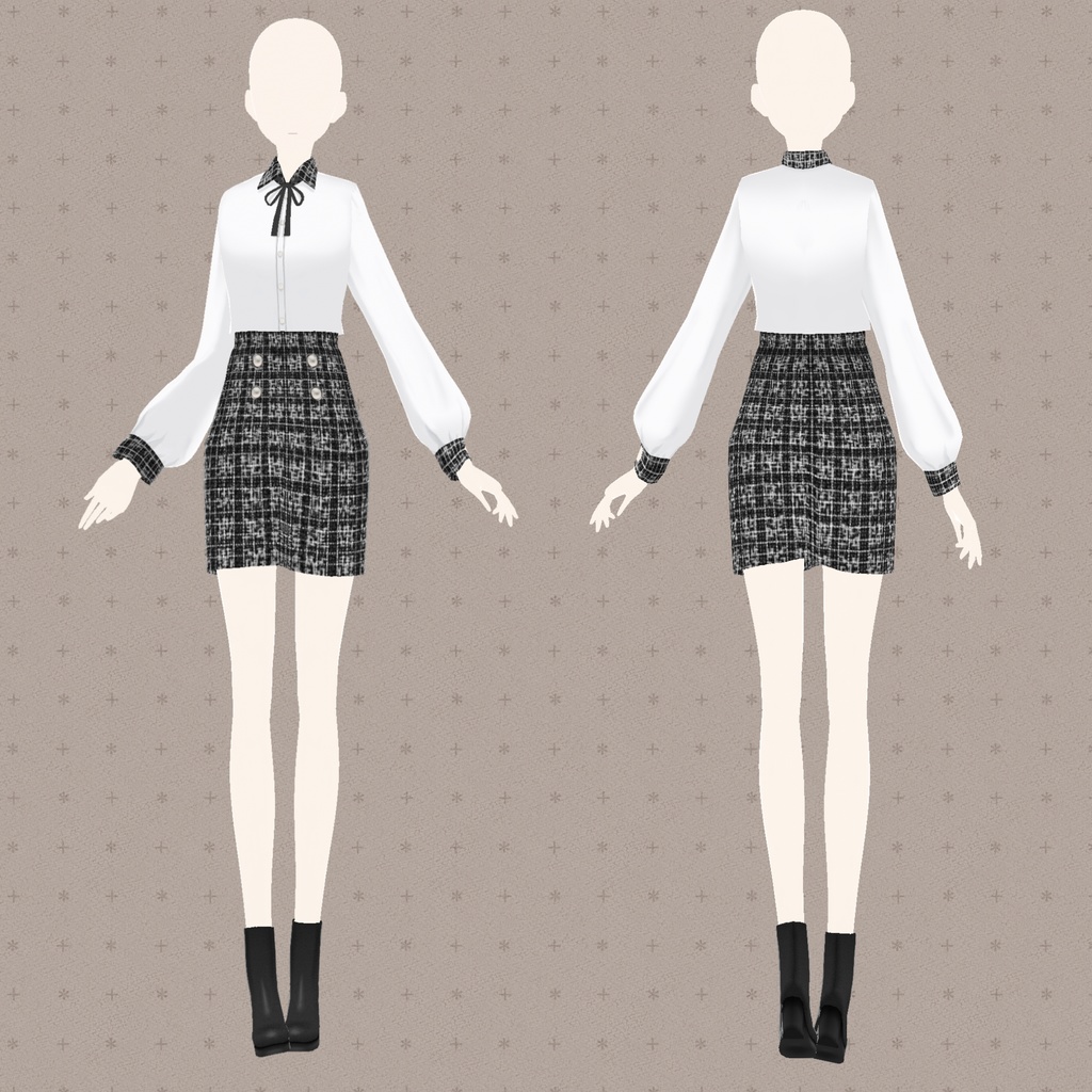 【#Vroid】ツイードセットアップ ニット スカート