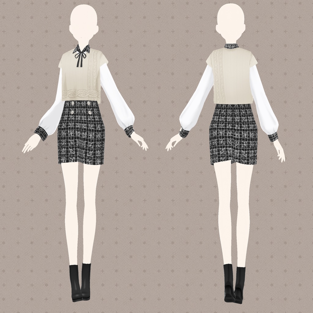 【#Vroid】ツイードセットアップ ニット スカート