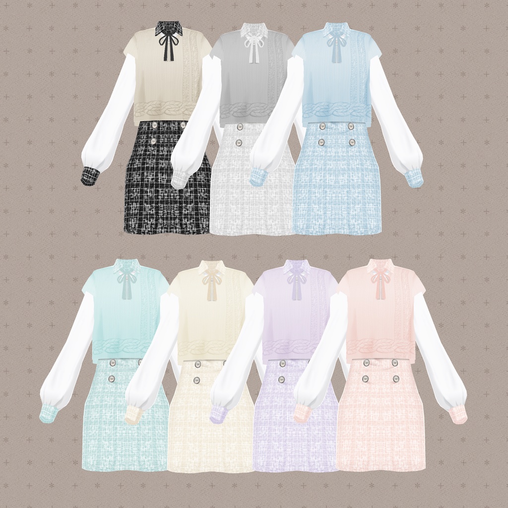 【#Vroid】ツイードセットアップ ニット スカート