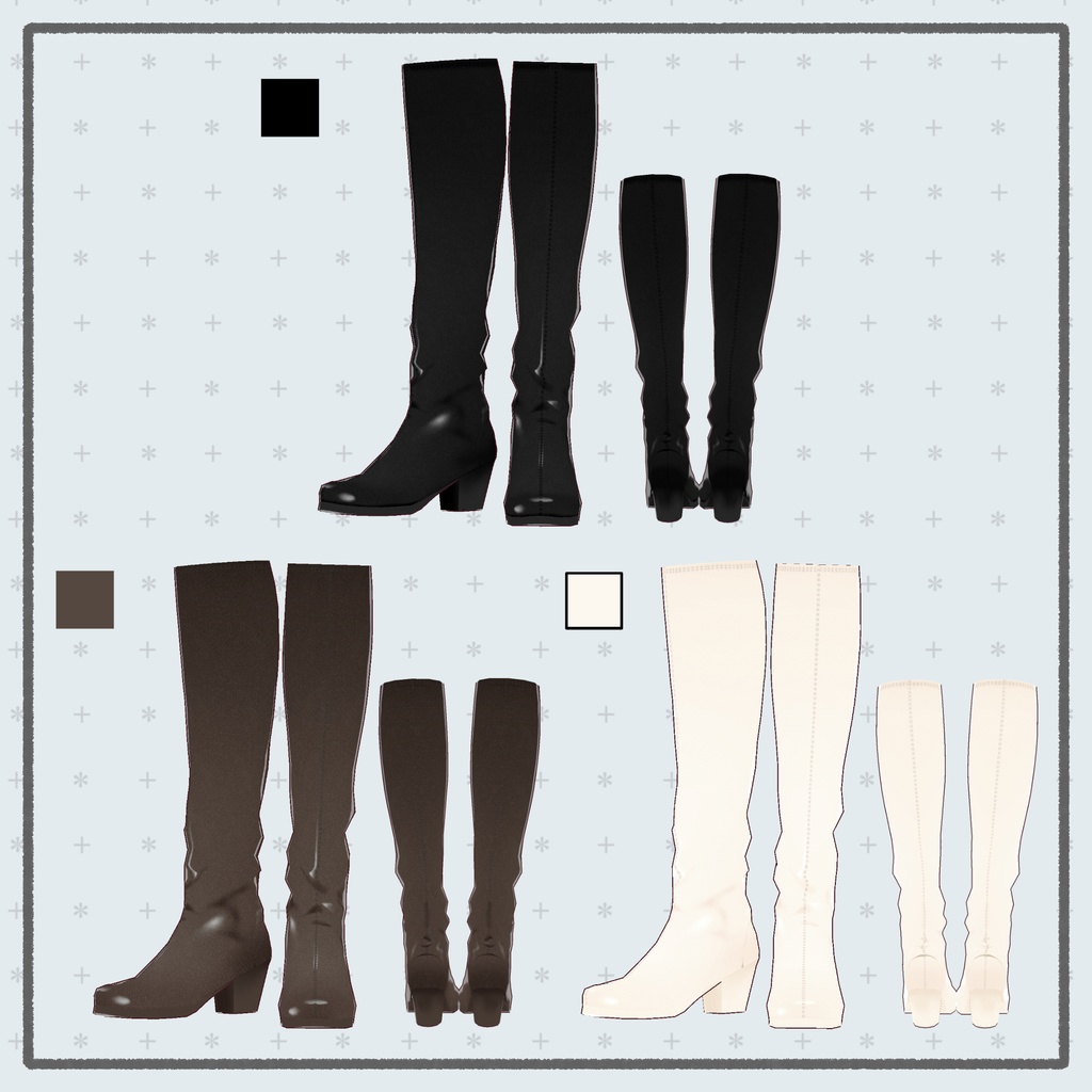 【#Vroid】スクエアネックミニワンピ ロングブーツセット