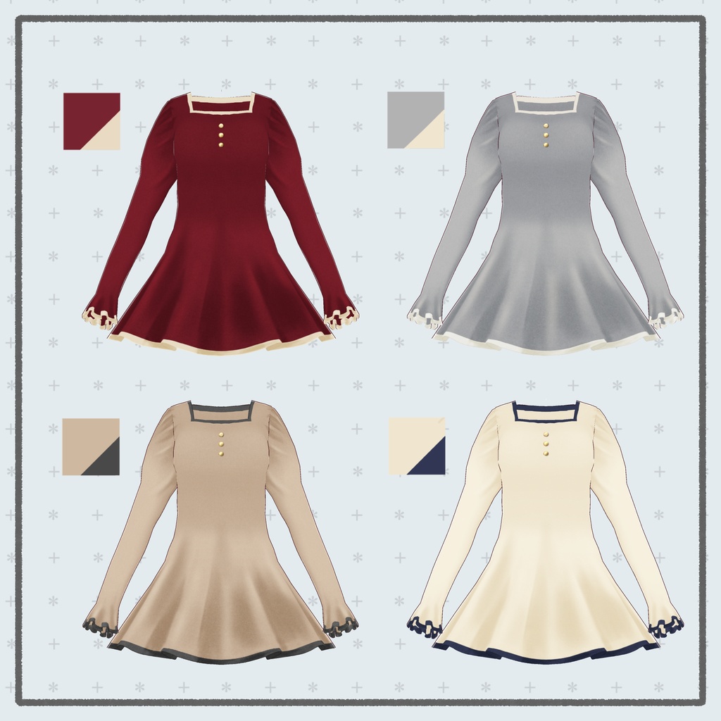 【#Vroid】スクエアネックミニワンピ ロングブーツセット