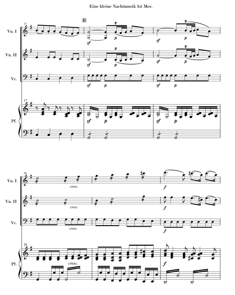 モーツァルト《アイネ・クライネ・ナハトムジーク》第1楽章(2Vn, Vc, Pf)