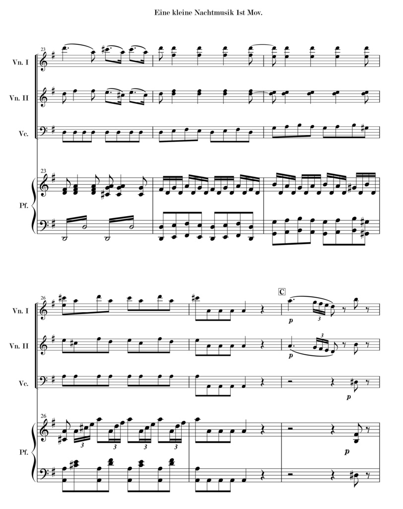 モーツァルト《アイネ・クライネ・ナハトムジーク》第1楽章(2Vn, Vc, Pf)