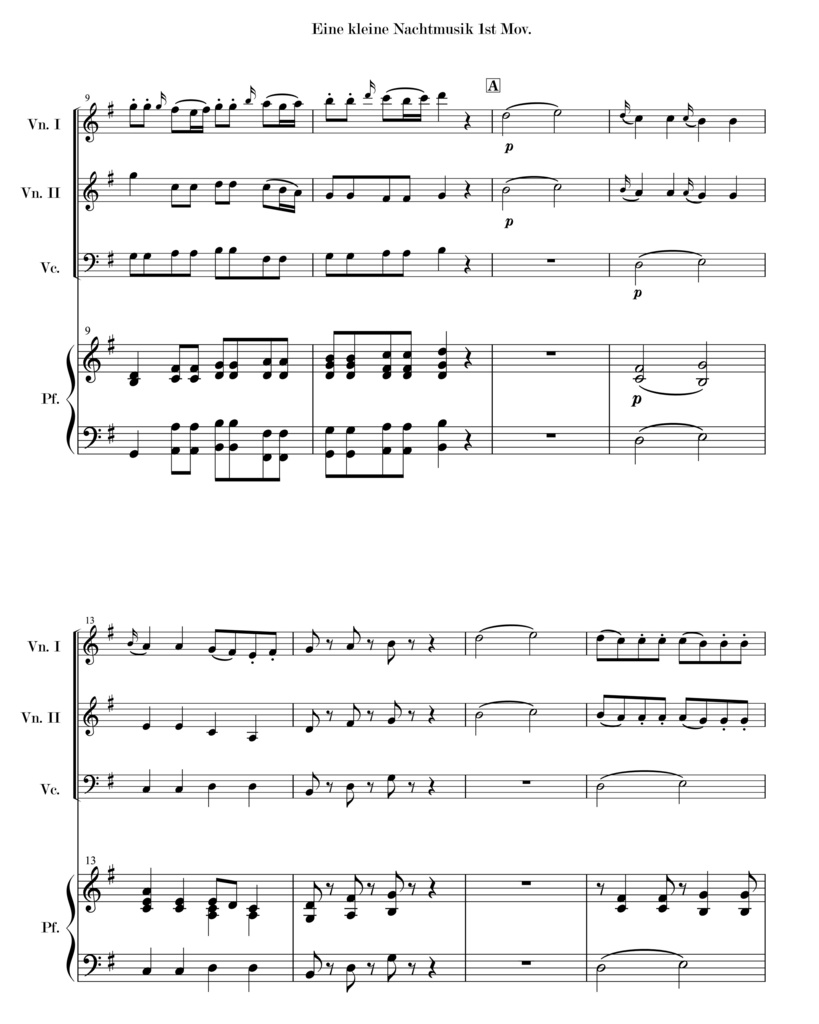 モーツァルト《アイネ・クライネ・ナハトムジーク》第1楽章(2Vn, Vc, Pf)