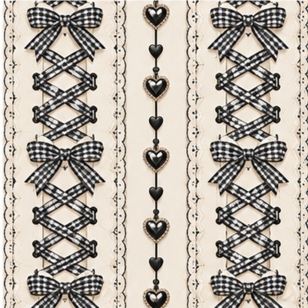 ribbon lacing digitalpaper かわいい 編み上げリボン柄 コラージュ 9枚セット