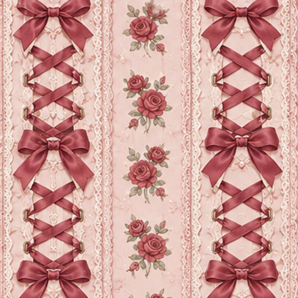 ribbon lacing digitalpaper かわいい 編み上げリボン柄 コラージュ 9枚セット