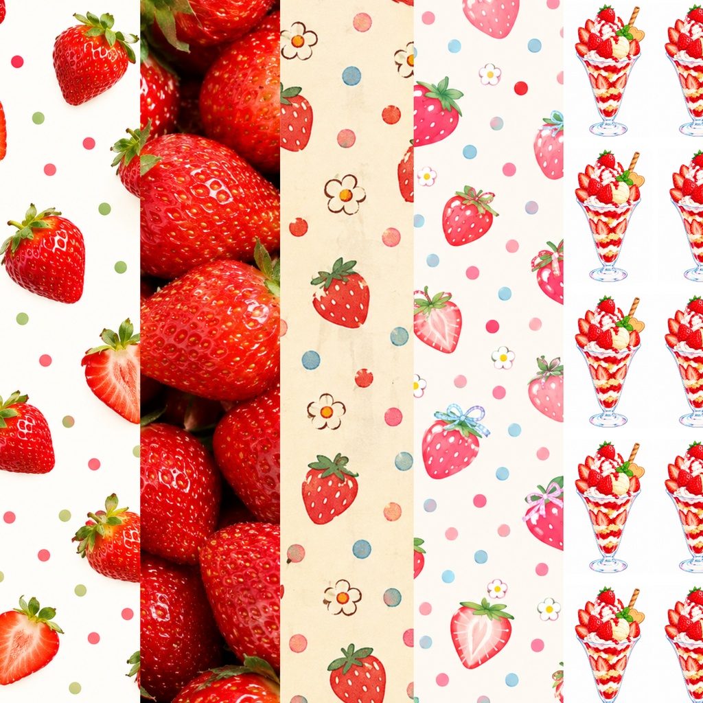  いちご柄 ／ラッピング ／Strawaerry Pattern ／digitalpaper ／5枚セット