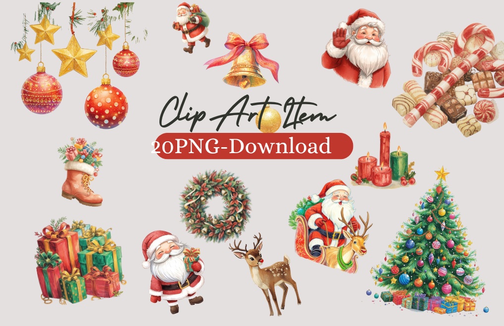 色鉛筆風クリスマス飾りクリップアート