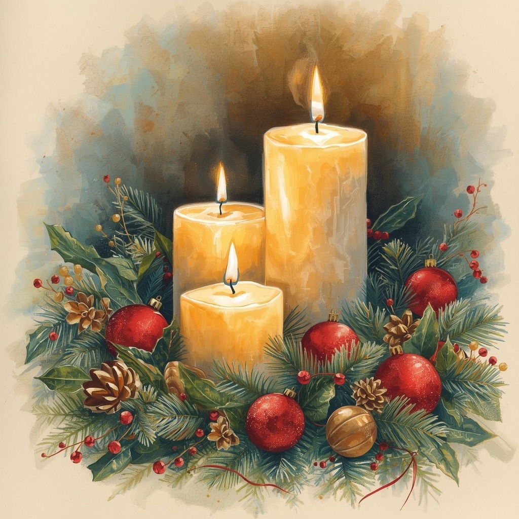 色鉛筆風クリスマス飾りクリップアート