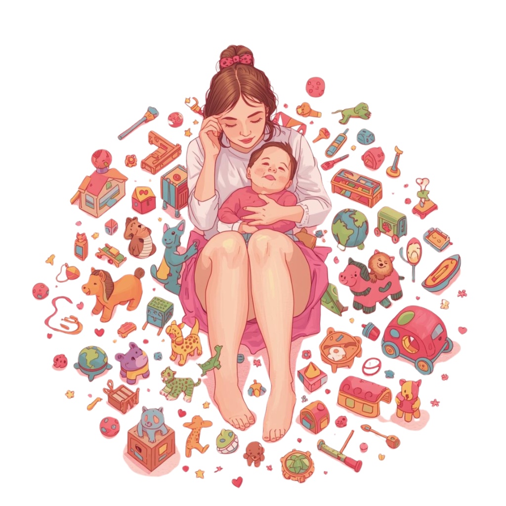 やわらかい風とピンクで描く「育児のリアル」線画クリップアートセット(全10点・PNG)