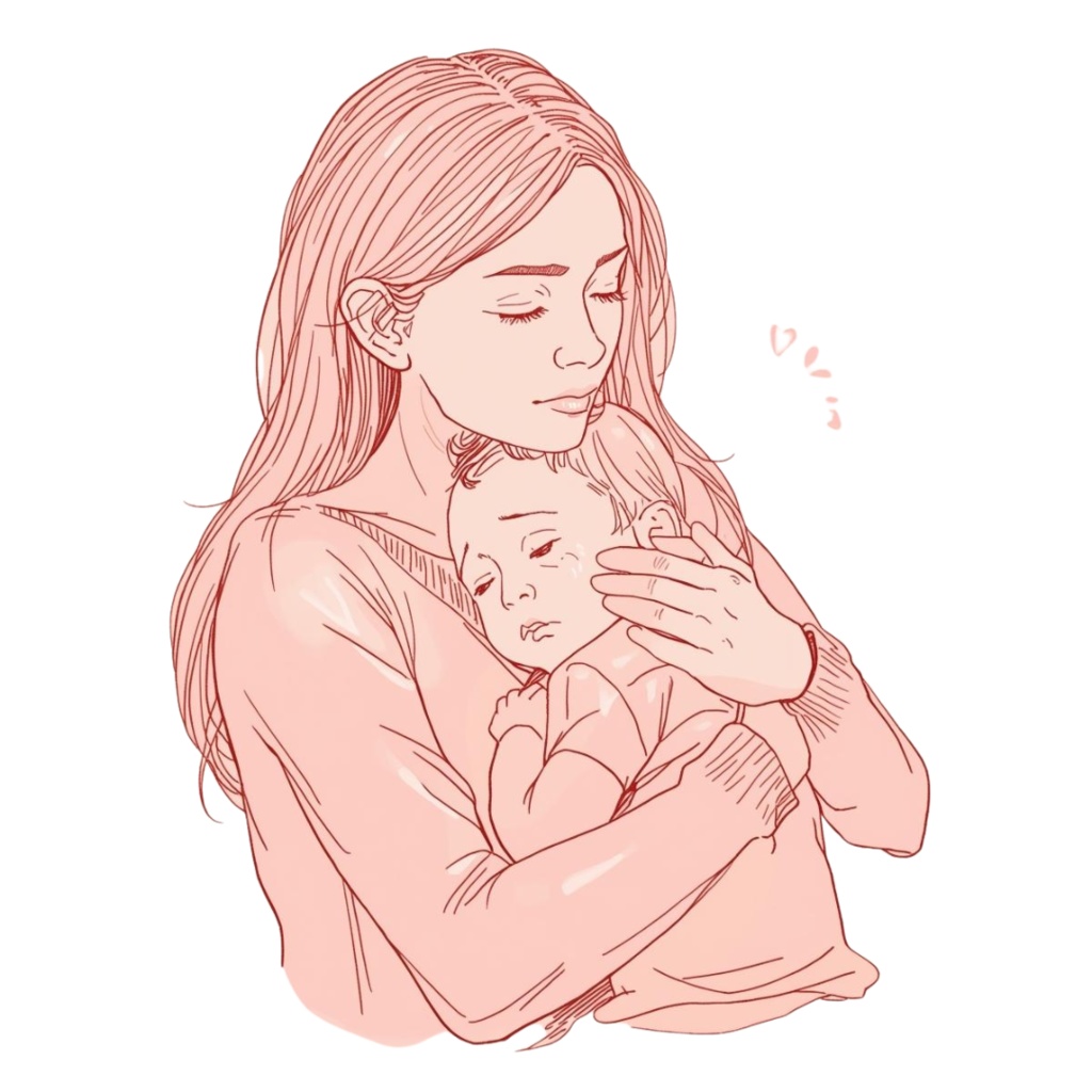 やわらかい風とピンクで描く「育児のリアル」線画クリップアートセット(全10点・PNG)