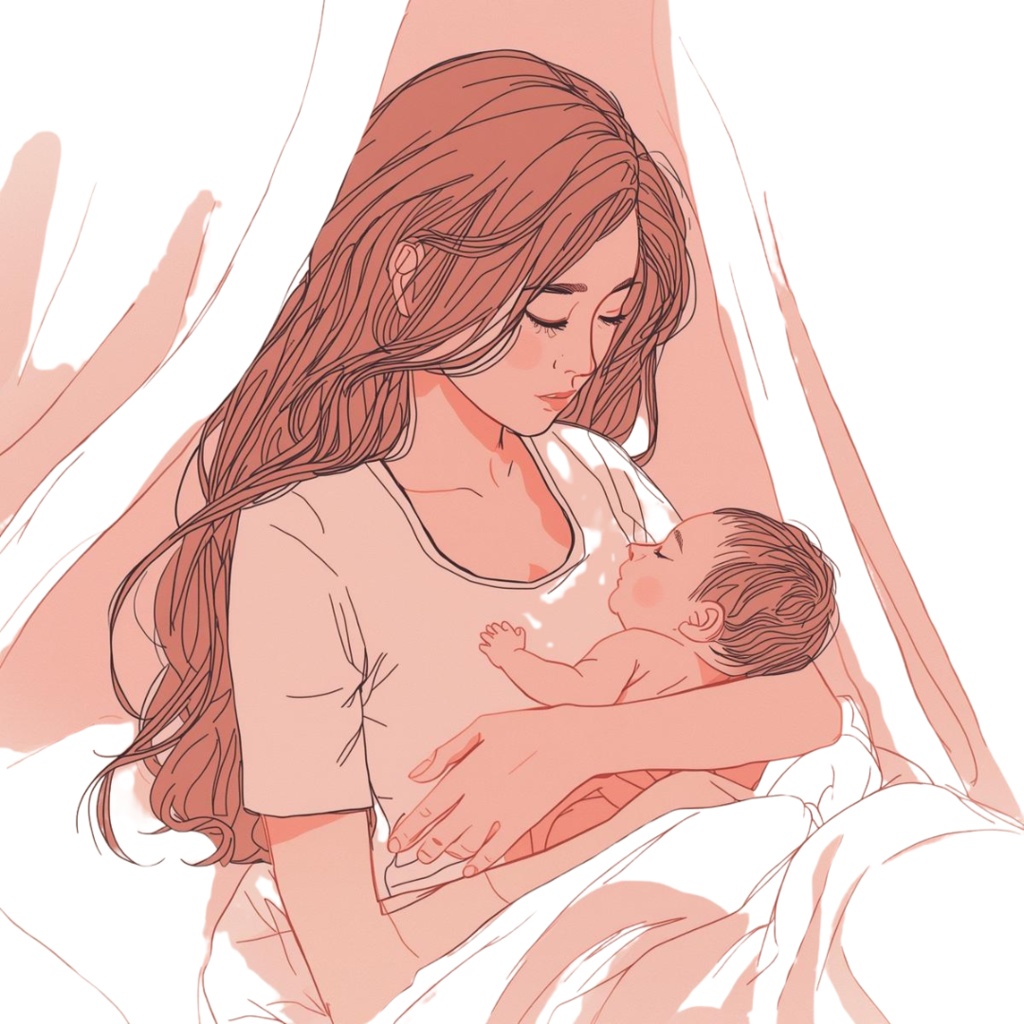 やわらかい風とピンクで描く「育児のリアル」線画クリップアートセット(全10点・PNG)