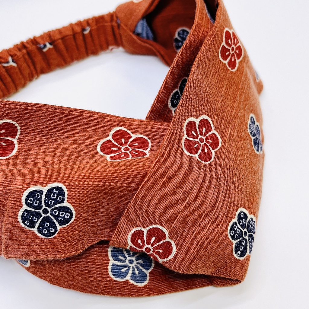 新品 Mom handmade クロスヘアターバン クロスターバン 梅 赤茶系 M03