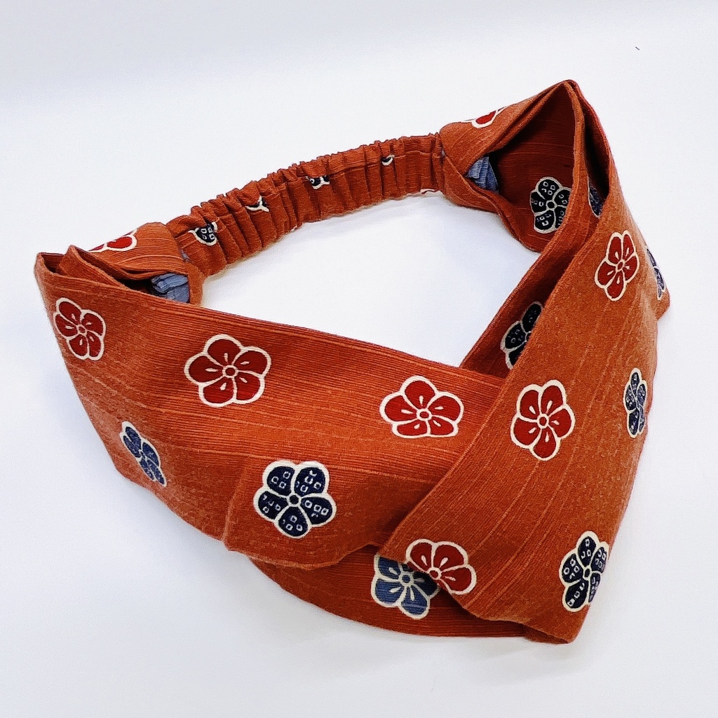 新品 Mom handmade クロスヘアターバン クロスターバン 梅 赤茶系 M03