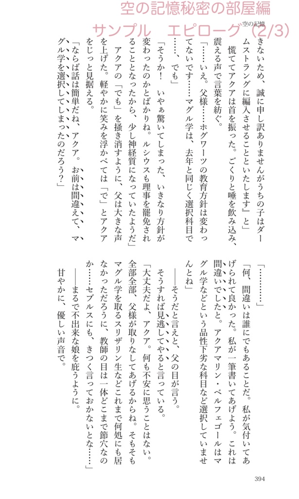 【ハリポタ夢本】『空の記憶』秘密の部屋編