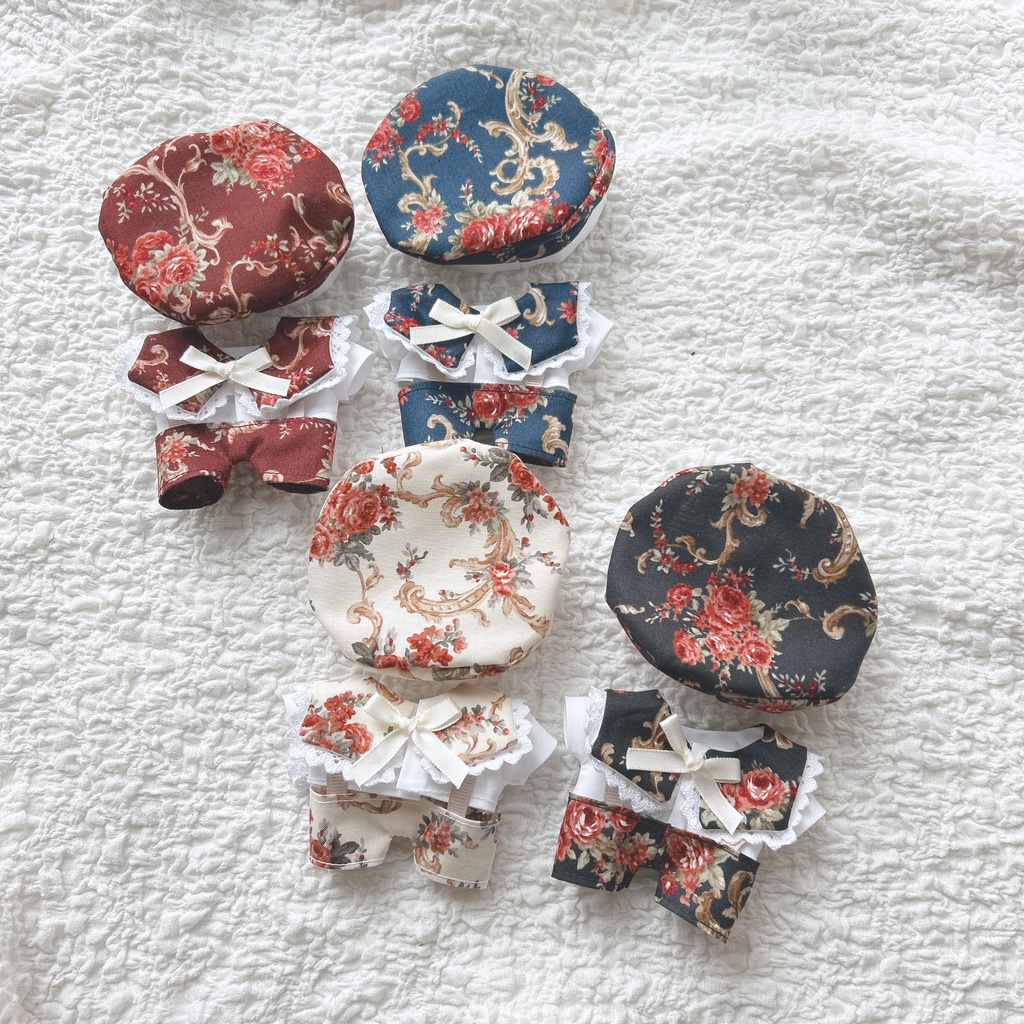 (リボン無)ゴシック花柄なサロペットセット　10cm