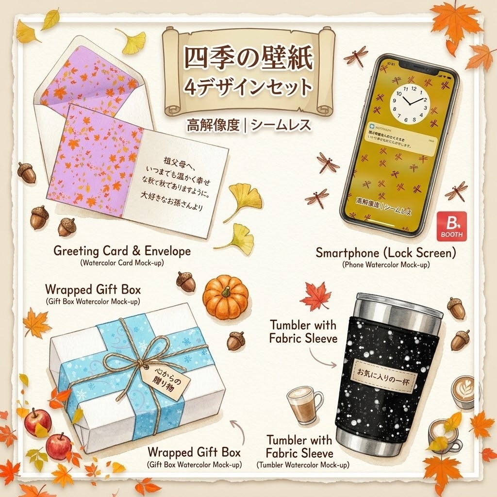 秋冬の風景シームレスパターン4種セット