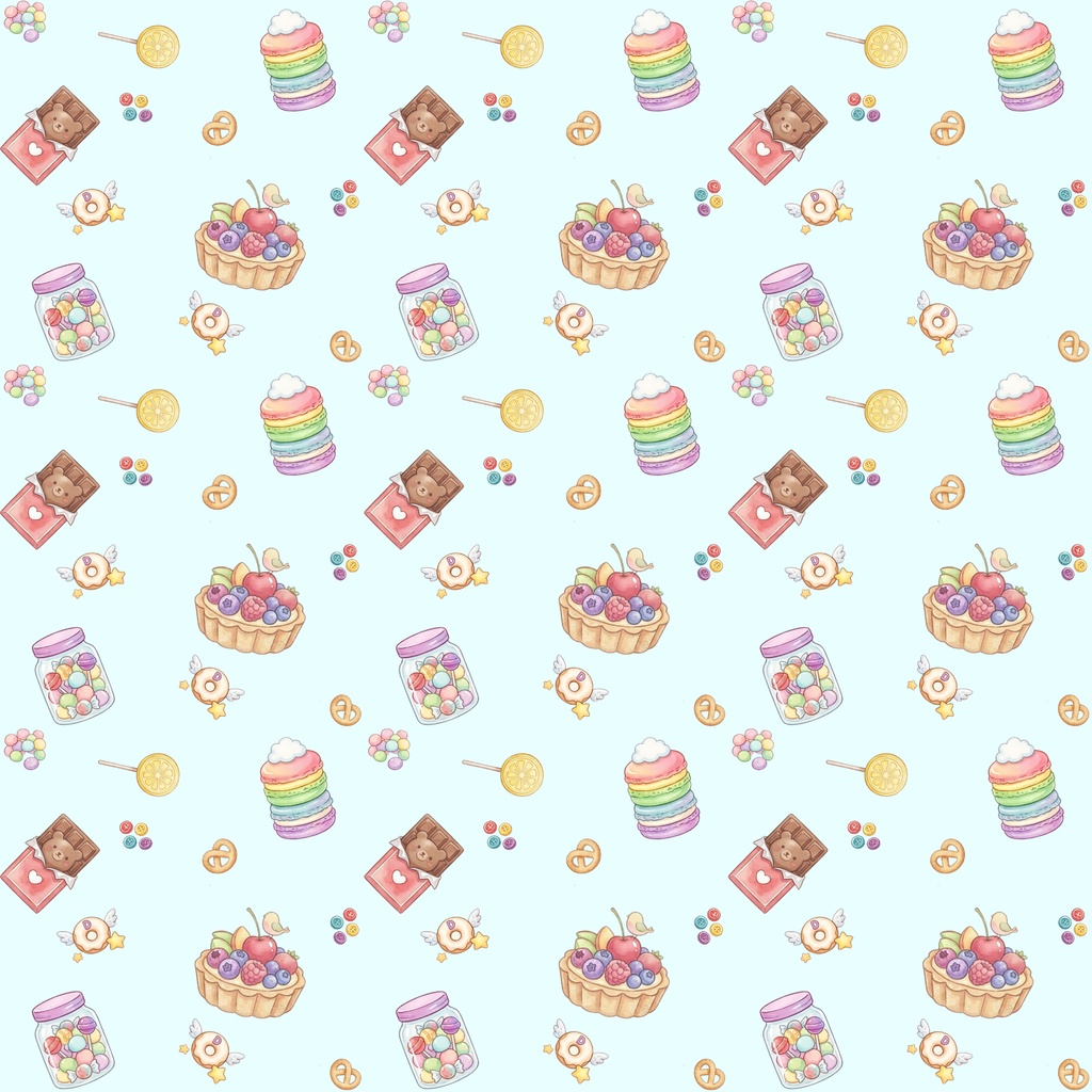 【8種セット】お菓子&アイスクリーム・ゆめかわデジタルペーパー(水色&ピンク)【商用利用可】