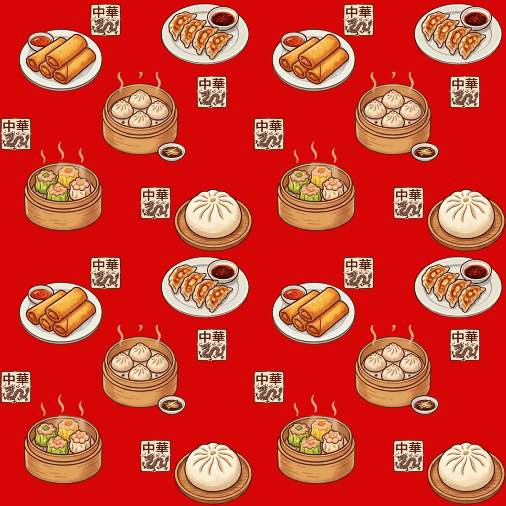 【5枚セット】レトロ中華料理の点心・ラーメン・炒め物デジタルペーパー【商用利用可】