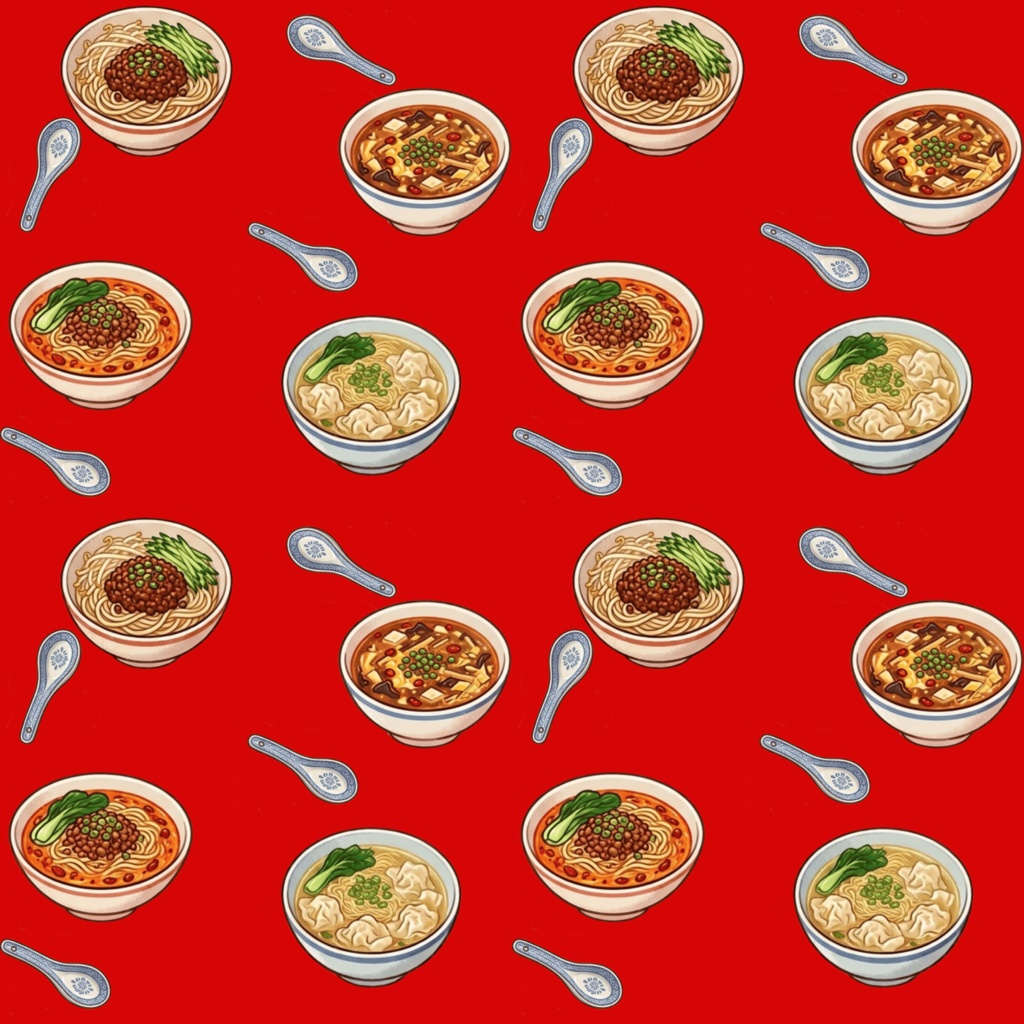 【5枚セット】レトロ中華料理の点心・ラーメン・炒め物デジタルペーパー【商用利用可】