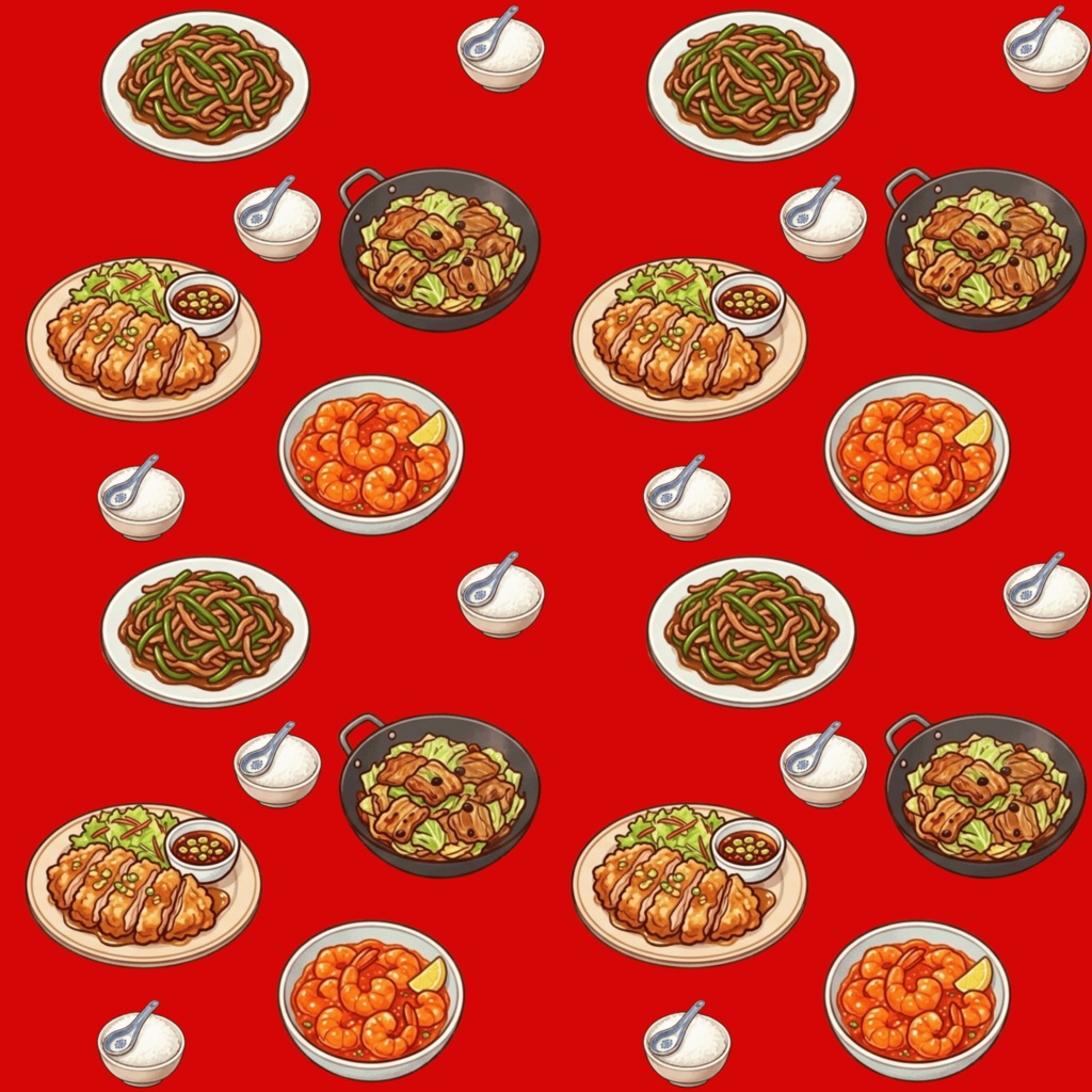 【5枚セット】レトロ中華料理の点心・ラーメン・炒め物デジタルペーパー【商用利用可】