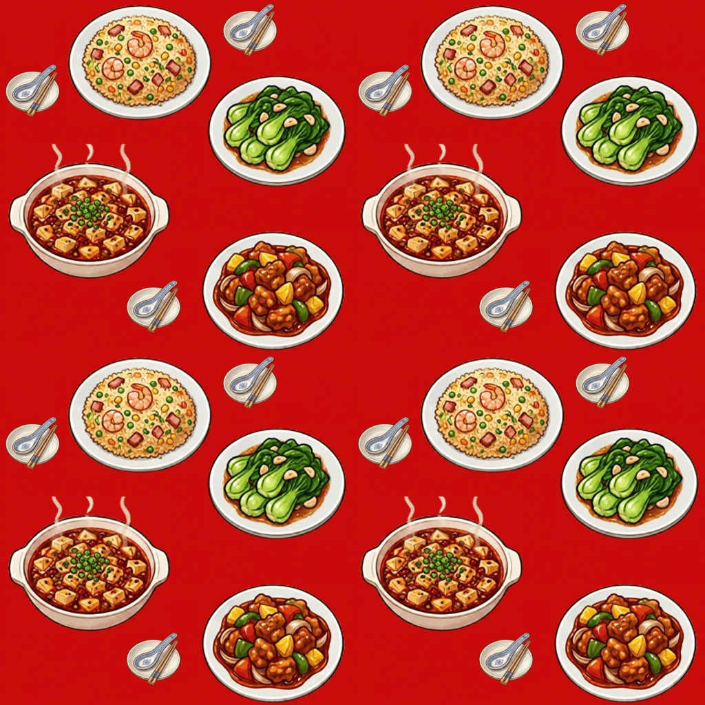 【5枚セット】レトロ中華料理の点心・ラーメン・炒め物デジタルペーパー【商用利用可】