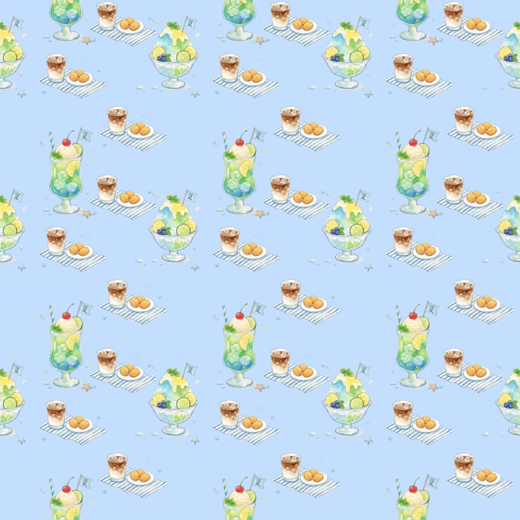 【12色セット】レトロ喫茶のクリームソーダとかき氷・夏の爽やかデジタルペーパー【商用利用可】