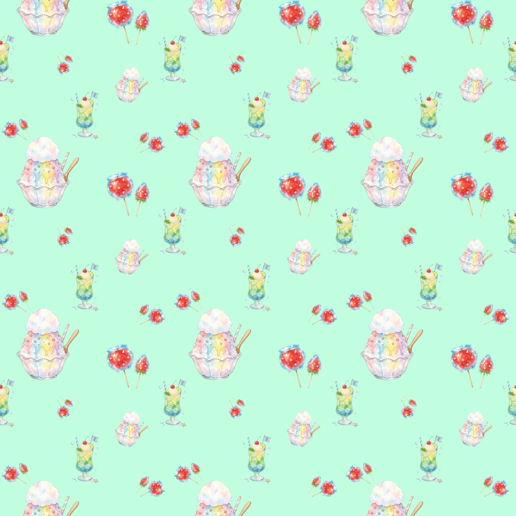 【12色セット】レトロ喫茶のクリームソーダとかき氷・夏の爽やかデジタルペーパー【商用利用可】