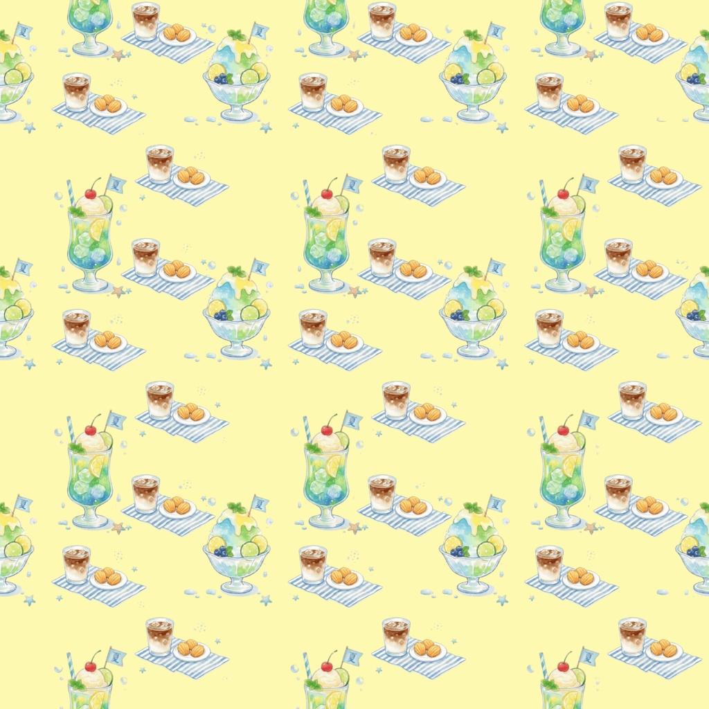 【12色セット】レトロ喫茶のクリームソーダとかき氷・夏の爽やかデジタルペーパー【商用利用可】