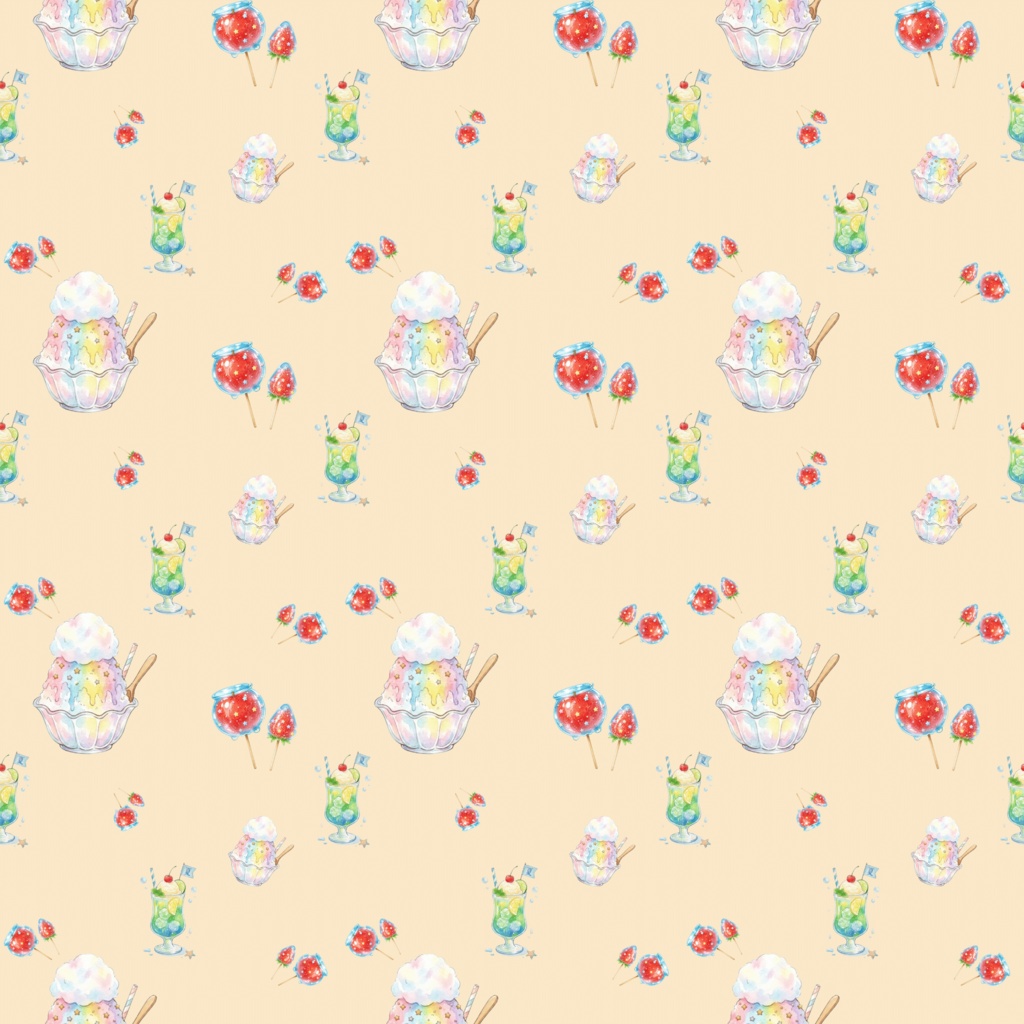 【12色セット】レトロ喫茶のクリームソーダとかき氷・夏の爽やかデジタルペーパー【商用利用可】