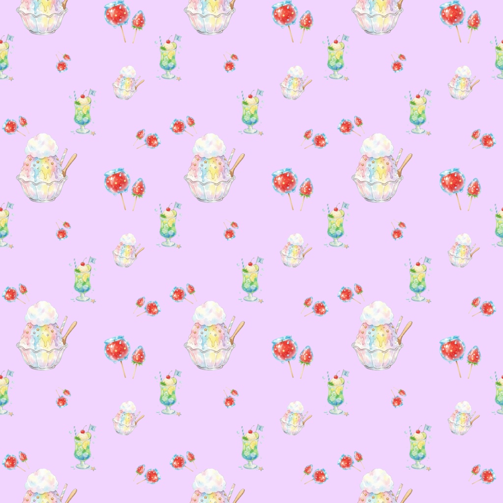 【12色セット】レトロ喫茶のクリームソーダとかき氷・夏の爽やかデジタルペーパー【商用利用可】