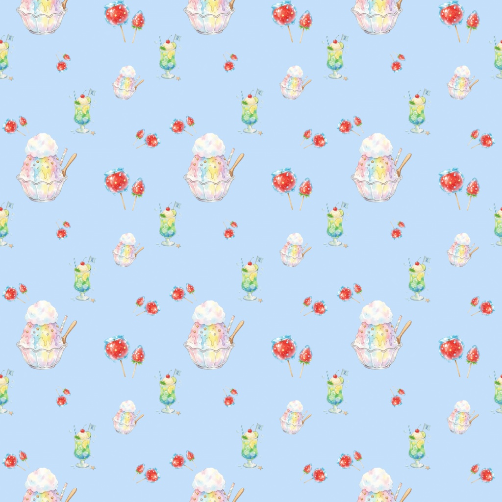 【12色セット】レトロ喫茶のクリームソーダとかき氷・夏の爽やかデジタルペーパー【商用利用可】