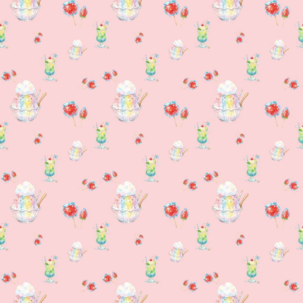 【12色セット】レトロ喫茶のクリームソーダとかき氷・夏の爽やかデジタルペーパー【商用利用可】
