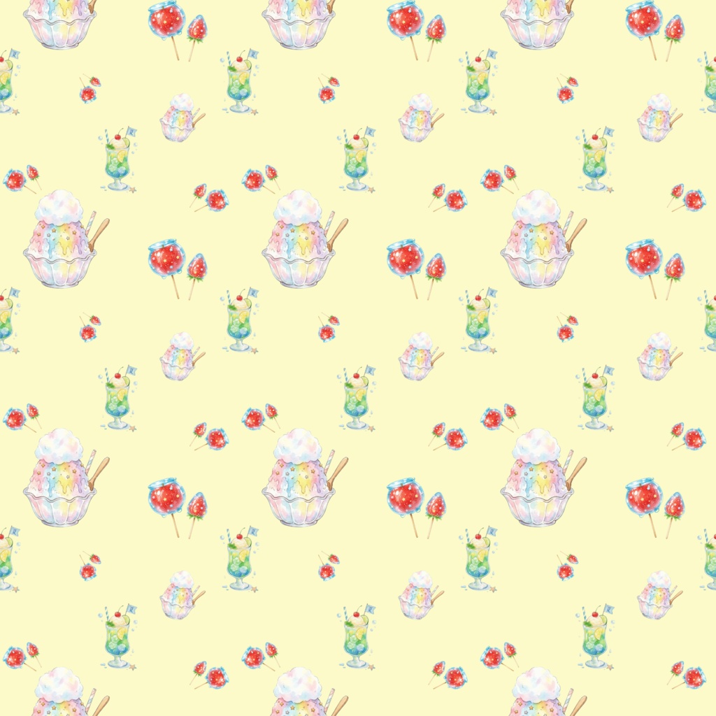 【12色セット】レトロ喫茶のクリームソーダとかき氷・夏の爽やかデジタルペーパー【商用利用可】
