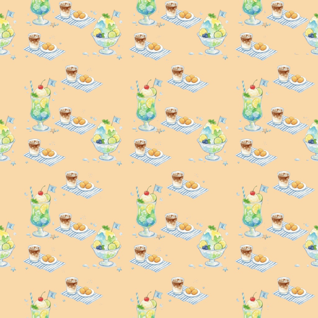 【12色セット】レトロ喫茶のクリームソーダとかき氷・夏の爽やかデジタルペーパー【商用利用可】