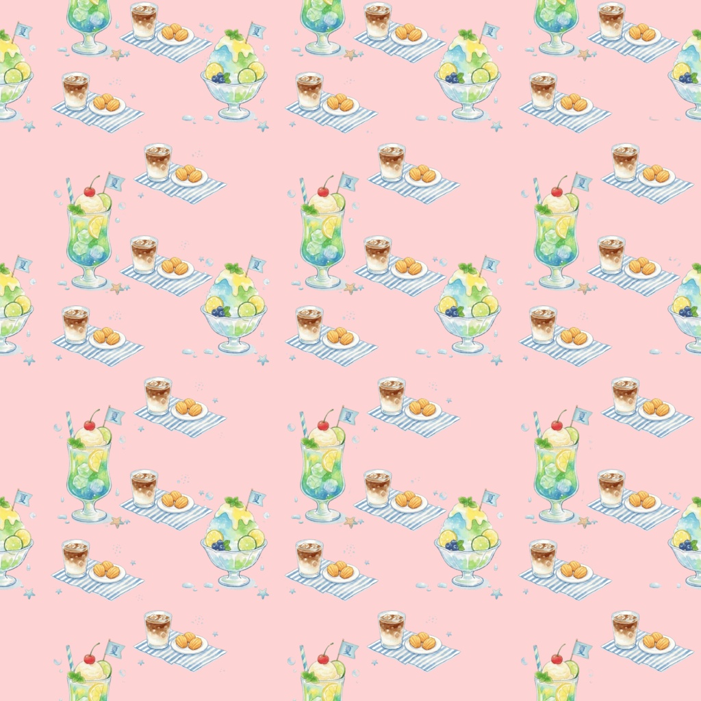 【12色セット】レトロ喫茶のクリームソーダとかき氷・夏の爽やかデジタルペーパー【商用利用可】