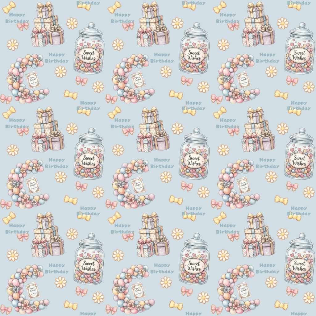 【商用利用可】水彩風バースデーデジタルペーパー 5種セット(ラッピング・コラージュ・手帳デコ向け)