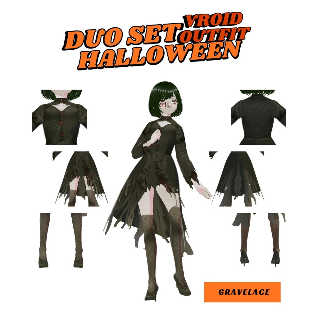 ハロウィン カップル向けVRoid衣装セット|ゴシックヴァンパイア&ダークウィッチ コスチューム|VTuberファッション|アニメアバター衣装