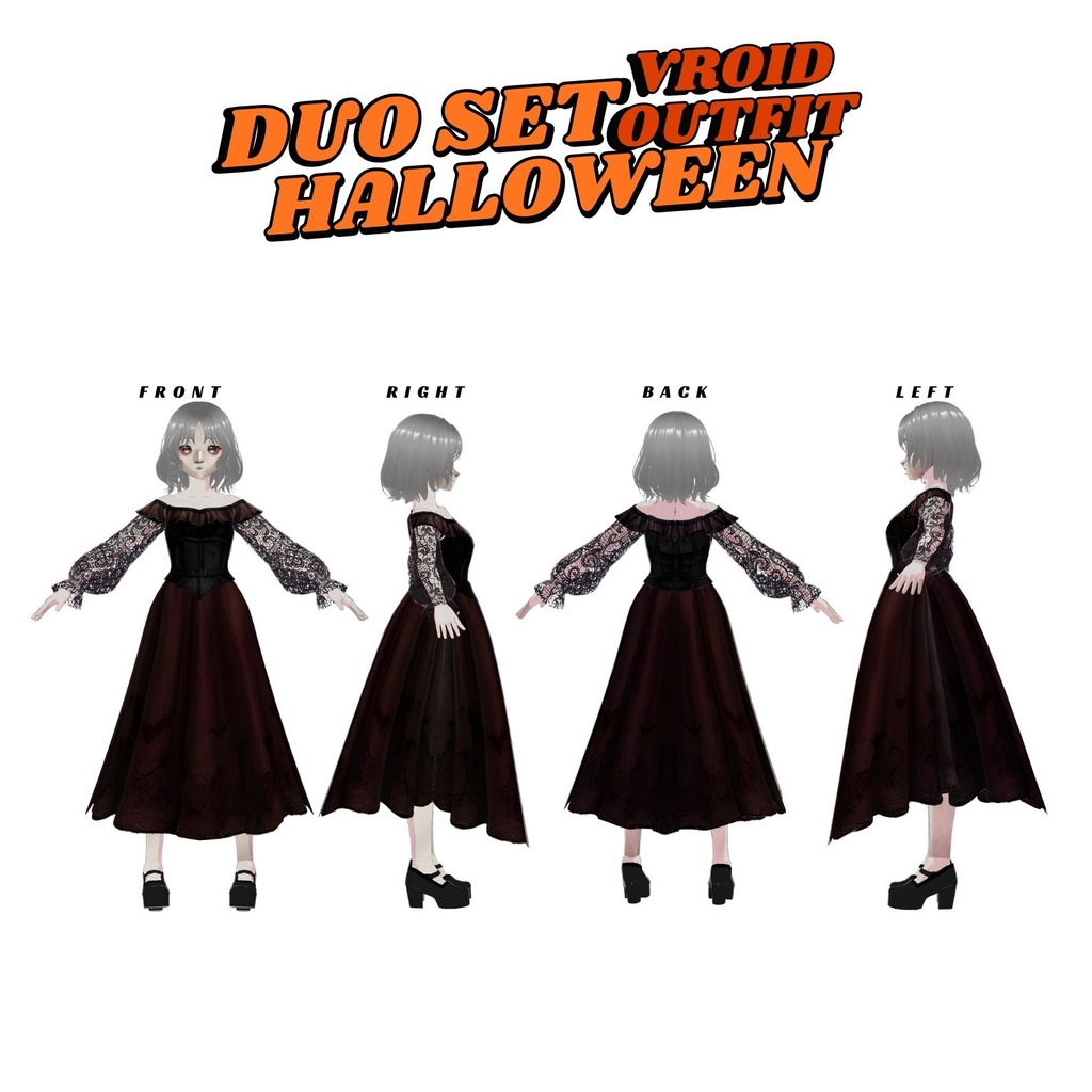 ハロウィン カップル向けVRoid衣装セット|ゴシックヴァンパイア&ダークウィッチ コスチューム|VTuberファッション|アニメアバター衣装