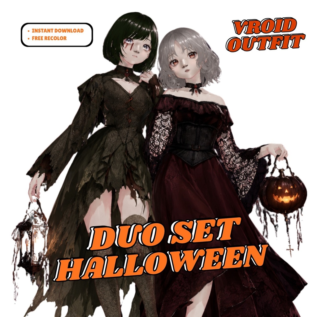 ハロウィン カップル向けVRoid衣装セット|ゴシックヴァンパイア&ダークウィッチ コスチューム|VTuberファッション|アニメアバター衣装