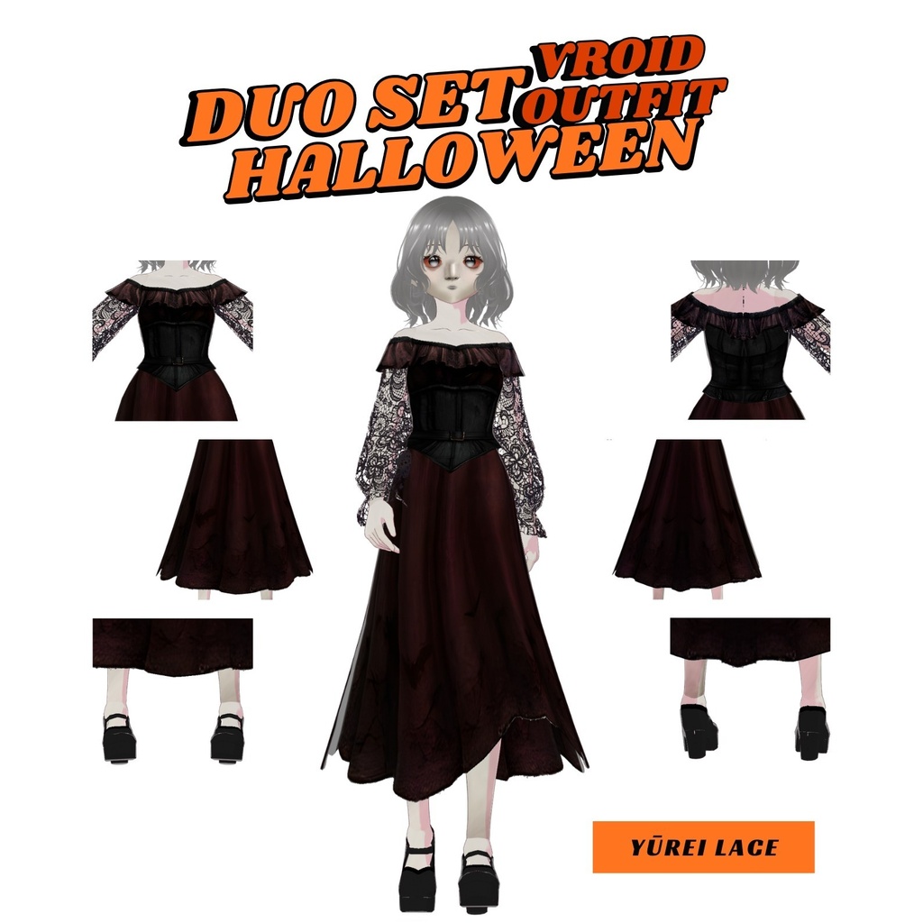ハロウィン カップル向けVRoid衣装セット|ゴシックヴァンパイア&ダークウィッチ コスチューム|VTuberファッション|アニメアバター衣装