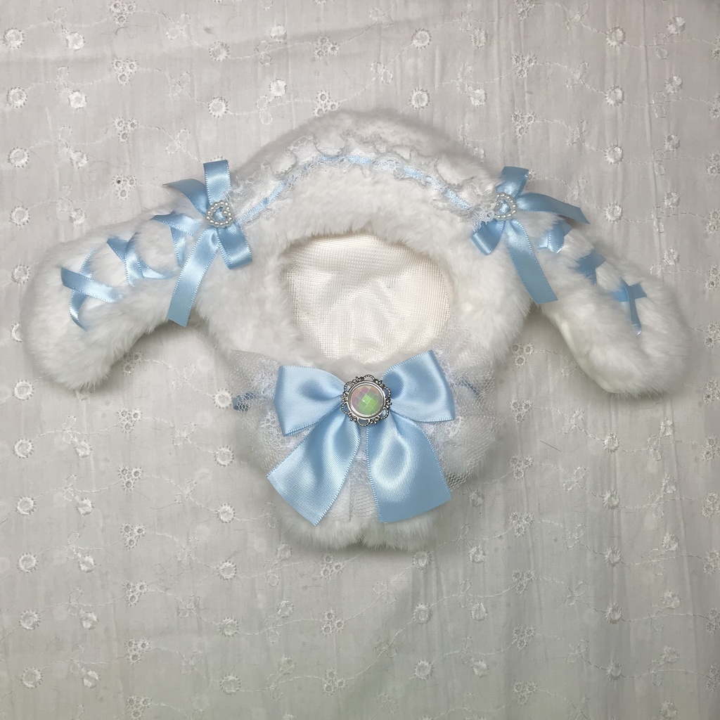 たれ耳うさちゃん ホワイト 水色リボン