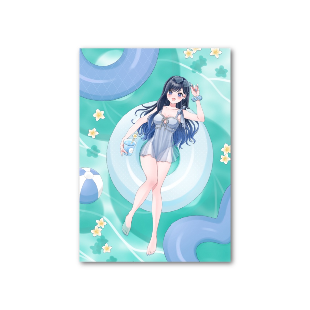 【サマーグッズ】羽月ころん水着フォト風カード(青髪Ver．)