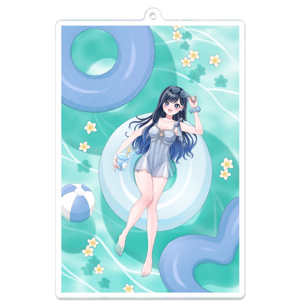 【サマーグッズ】羽月ころん水着アクリルキーホルダー(青髪背景あり) 10㎝