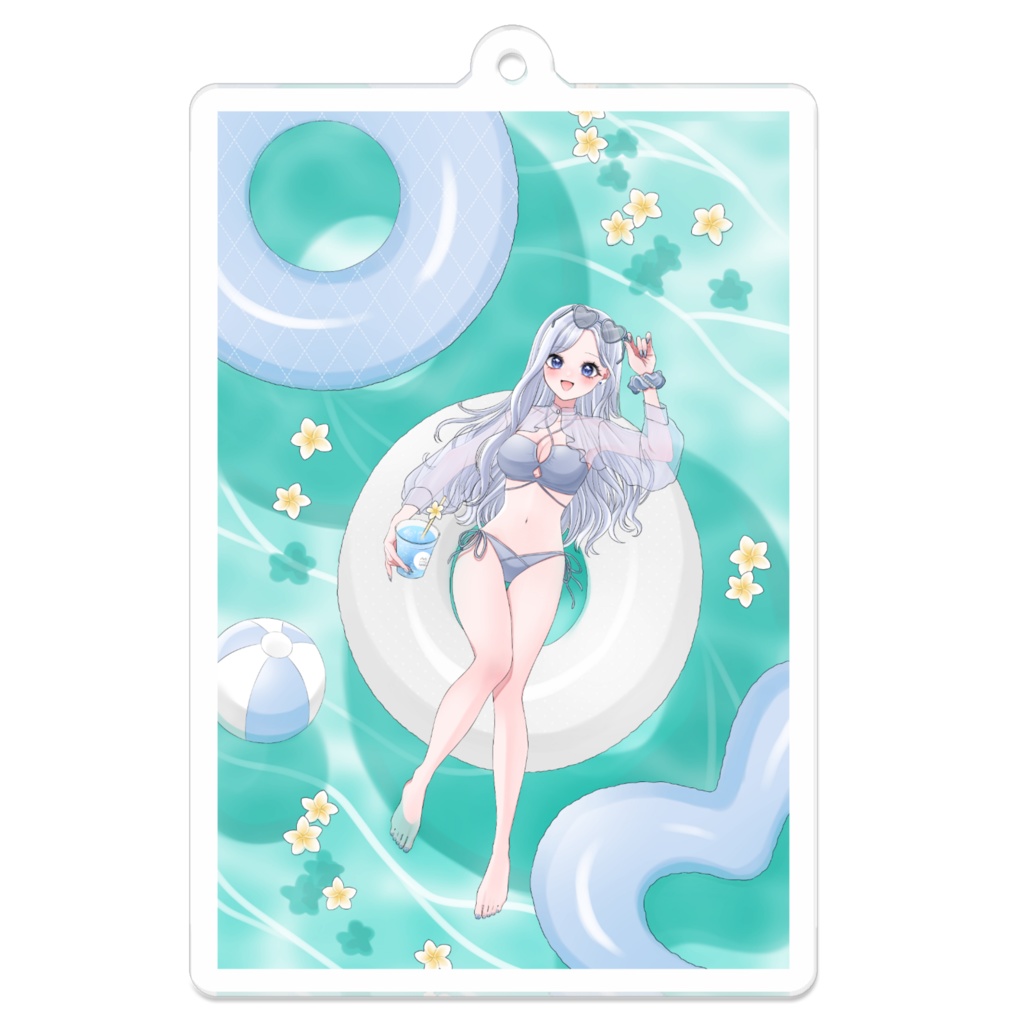 【サマーグッズ】羽月ころん水着アクリルキーホルダー(銀髪背景あり) 7㎝