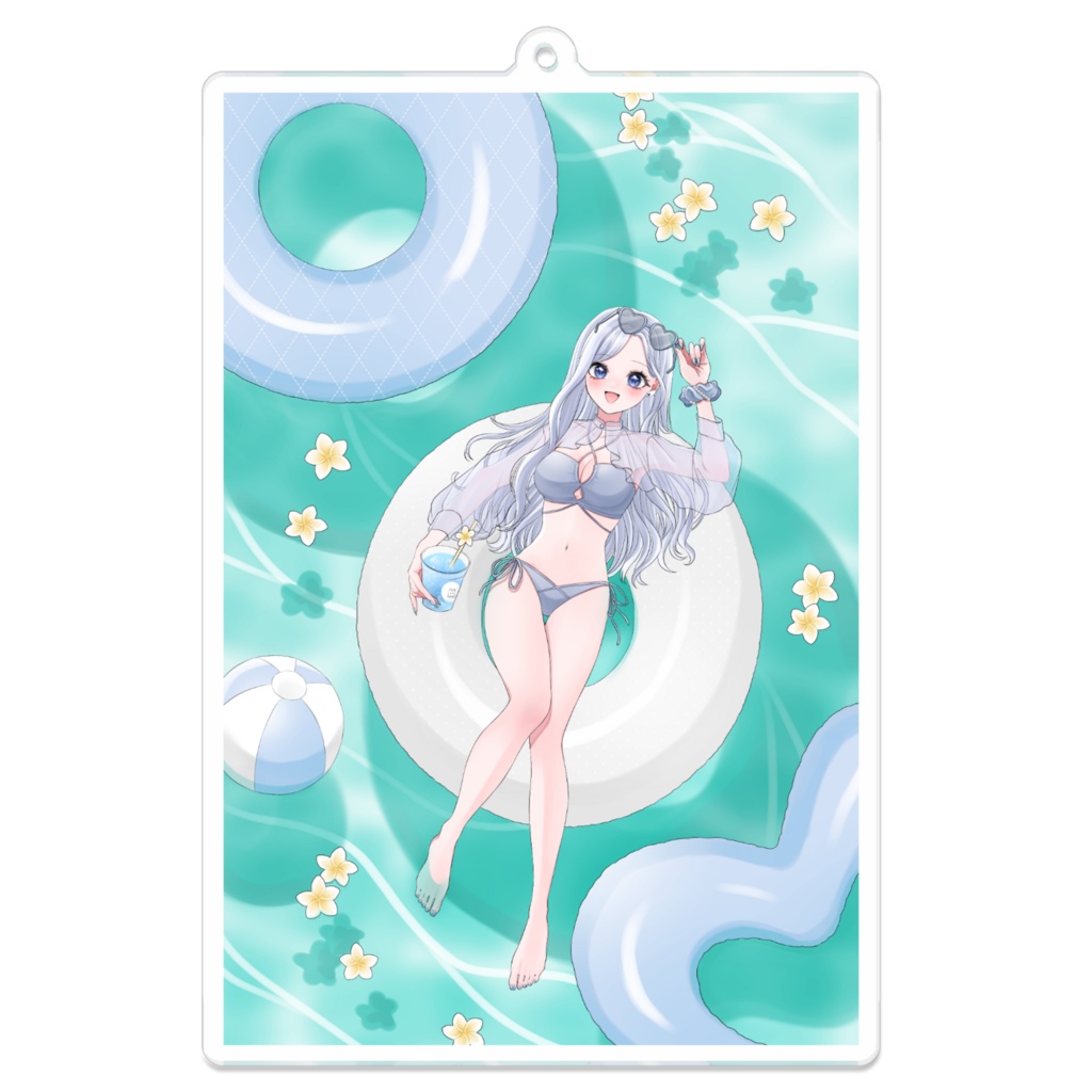 【サマーグッズ】羽月ころん水着アクリルキーホルダー(銀髪背景あり) 10㎝
