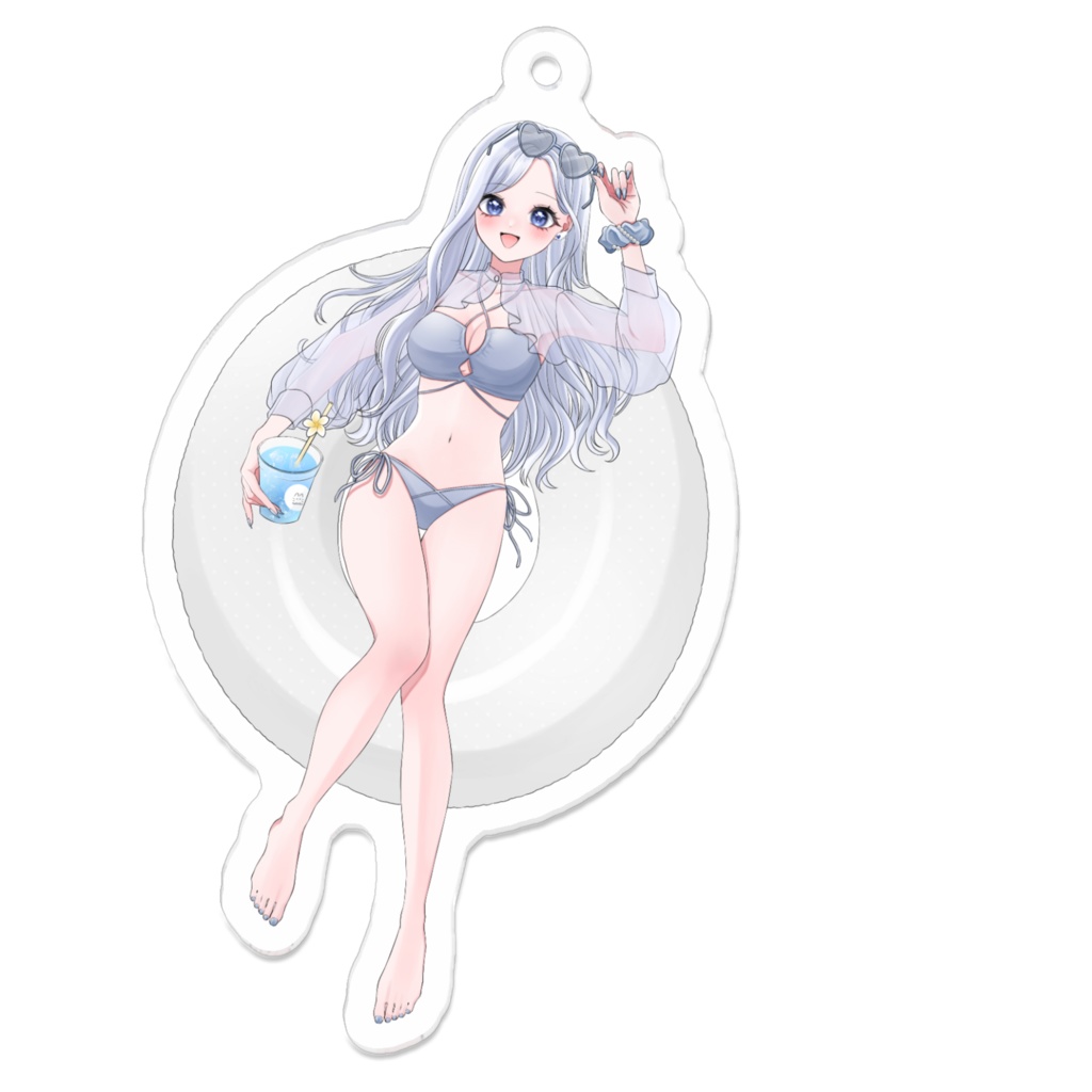 【サマーグッズ】羽月ころん水着アクリルキーホルダー(銀髪背景なし) 7cm